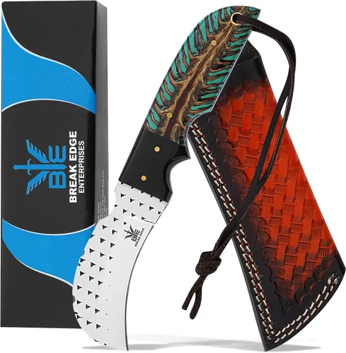 Vista 12 de Cuchillo de Hawkbill de Lineman hecho a mano de acero 1095 con funda de cuero, cuchillo de utilidad resistente para electricistas y pelado de cables