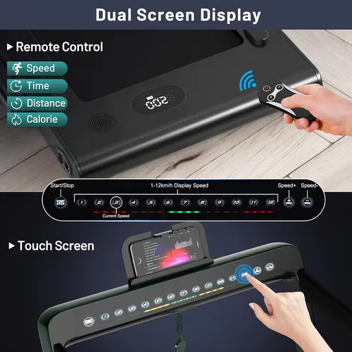 Vista 6 de GYMAX Almohadilla para caminar, pantalla LED dual 2 en 1, caminadora para debajo del escritorio para el hogar con control remoto y aplicación