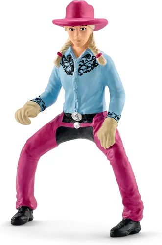 Vista 4 de Schleich Farm World - Juego de carreras de rodeo de 2 barriles, juego de carreras de rodeo con vaquera y caballo, juguetes y accesorios realistas