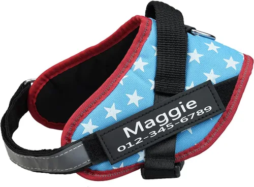 Vista 8 de HOTGOL Arnés personalizado para perro sin tirones con nombre personalizado y etiqueta de número de teléfono, chaleco reflectante transpirable Negro
