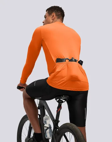 Vista 6 de Bikewa Maillot de ciclismo para hombre con 3+1 bolsillos traseros con cremallera, manga larga, absorción de humedad, UPF 50+ media cremallera