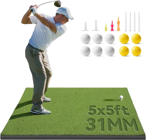 Vista 11 de Golfguru Golf Mat, 5x4ft/5x5ft Dense Elite Golf Hitting Mats Practice with 10 Balls, 9 Tees, Heavy Duty Artificial Hitting Training Matt for