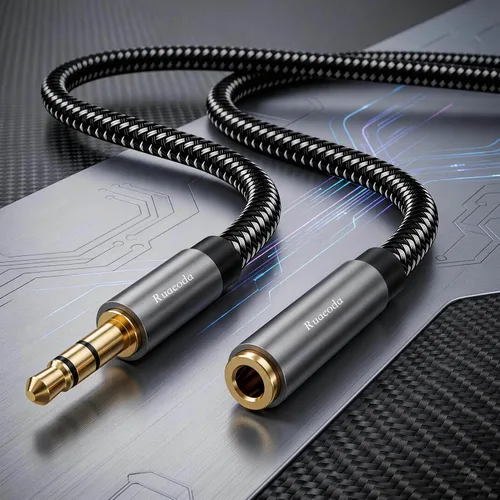 Vista 2 de Cable de extensión de auriculares de 6 pies, 2 unidades, cable de extensión de audio estéreo macho a hembra de 0.138 in - Extensor de cable auxiliar