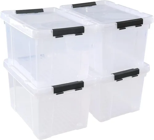 Vista 7 de Paquete de 4 cajas de almacenamiento de plástico transparente de 22 L con ruedas, pestillo de almacenamiento con tapa