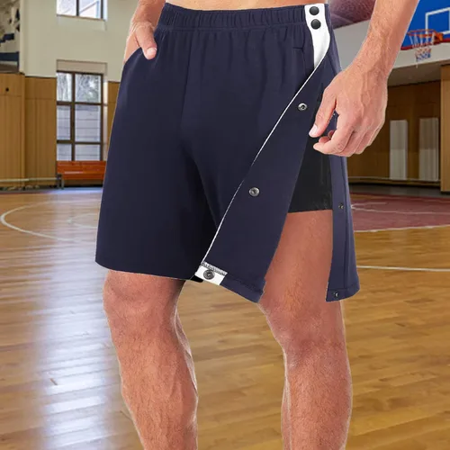 Vista 2 de Pantalones cortos de baloncesto para hombre, pantalones cortos de baloncesto con botón de desgarro, pantalones cortos laterales con abertura alta a