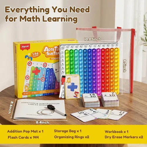 Vista 3 de JoyCat Tarjetas Didácticas de Suma + Gráfico, 78 Tarjetas Perforadas para Niños de Pre K, 1º, 2º, 3er Grado, Herramientas de Aprendizaje