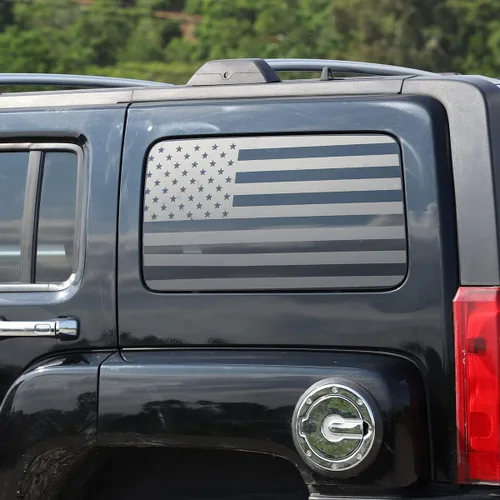 Vista 4 de Calcomanías de vinilo con la bandera estadounidense para ventana lateral trasera compatibles con Hummer H3 2005-2009, calcomanías precortadas