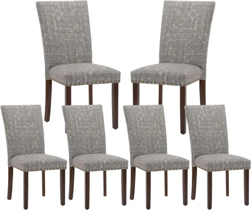 Vista 18 de COLAMY Juego de 6 sillas de comedor tapizadas Parsons, sillas laterales de tela para comedor y cocina con ribete de tachuelas y patas de madera