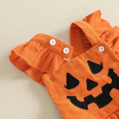 Vista 5 de Vestido de bebé niña con mangas con mosca cruzada sin espalda Pumpkin Face