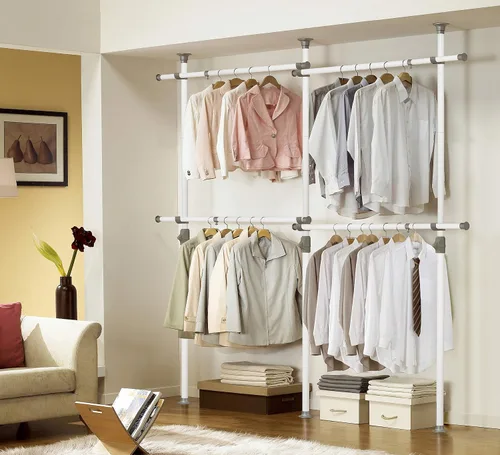 Vista 2 de Perchero ajustable de 2 niveles Estante para ropa Organizador para armarios
