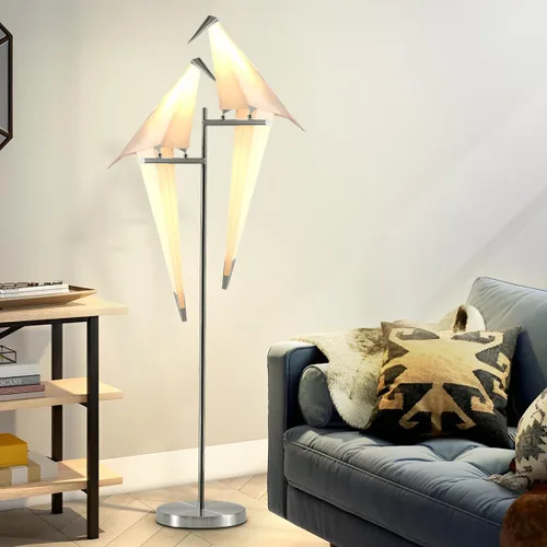 Vista 7 de Lámpara de pie LED moderna de 62 pulgadas con forma de pájaro para sala de estar, lámpara de pie plateada moderna con luz de piso de pájaro