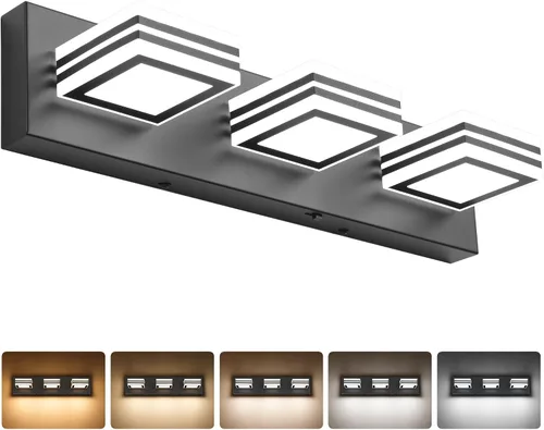 Vista 26 de SOLFART Lámparas LED para tocador de baño: 3 luces de níquel cepillado moderno acrílico para pared de baño sobre espejo de 20 pulgadas 5CCT Níquel