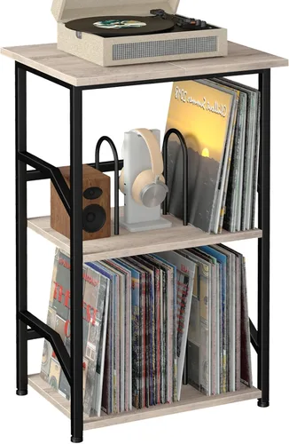 Vista 10 de LOAKEKEL HETCD020BK-1 - Soporte para tocadiscos, gran almacenamiento de discos de vinilo hasta 200 álbumes, mesa auxiliar de 3 niveles