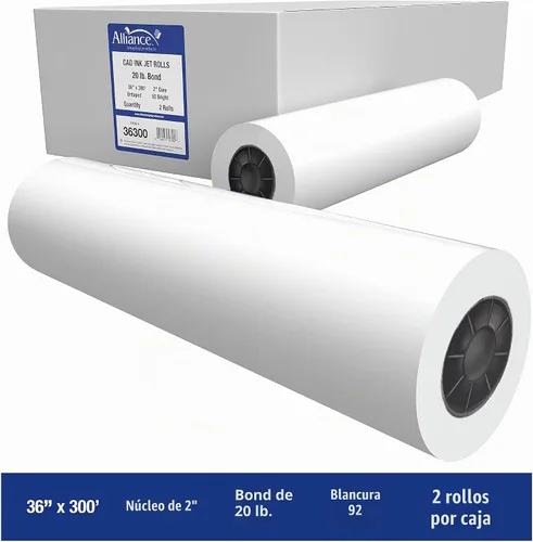 Vista 2 de Rollos de papel CAD de gran formato Alliance Bond (9 kilogramos 2 rollos, 91 cm x 91 m núcleo de 5 cm)
