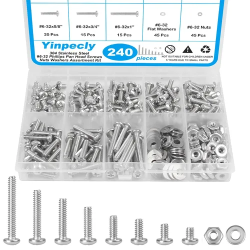 Vista 13 de Kit de 200 piezas #8-32 Phillips de cabeza plana Tornillos tuercas