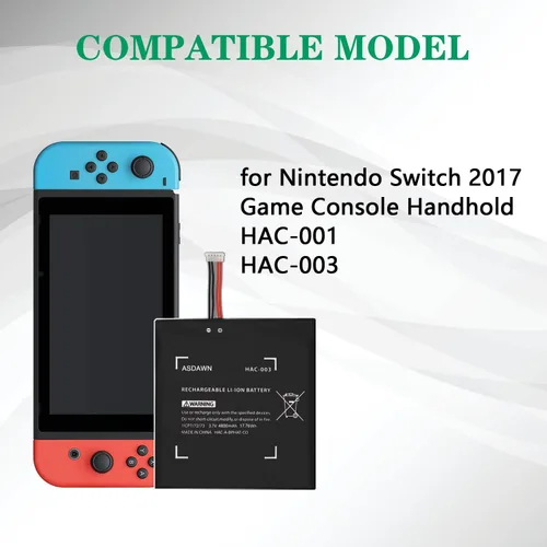 Vista 3 de ASDAWN 4800mAh HAC-003 Battery Replacement for Nintendo Switch 2017 Game Console Handhold HAC-001 Internal, Upgraded Capacity Battery for Nintendo