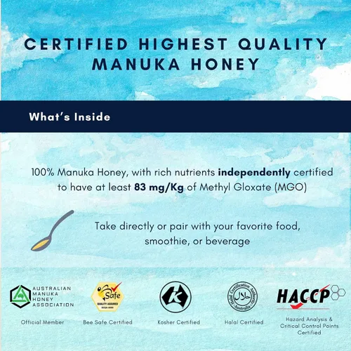 Vista 2 de Honey Australia Miel de manuka cruda UMF 5+ / MGO 83+ 8.8 oz / 250 g Manuka australiano certificado, probado de forma independiente, sin OMG