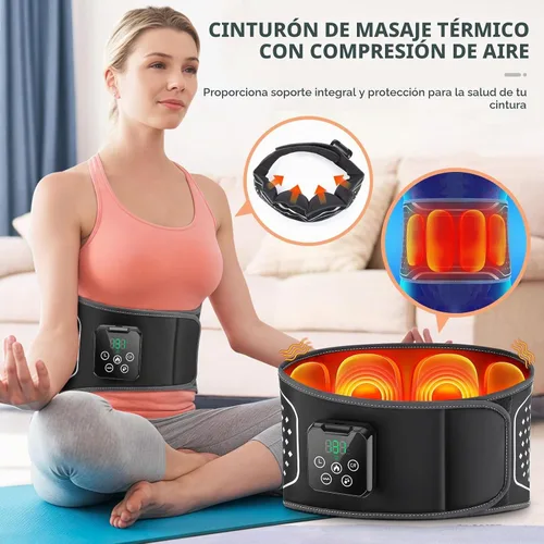 Vista 3 de Masajeador de espalda baja con calor, almohadilla térmica inalámbrica de espalda con 4 niveles de calor, 3 modos de vibración y compresión de aire