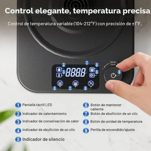 Vista 2 de Hervidor eléctrico de cuello de cisne, control de precisión de ±1 °F, ajuste de altitud inteligente, mantiene el calor 24 horas, memoria automática
