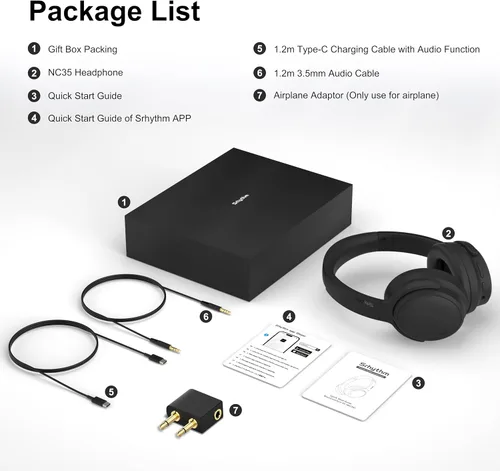 Vista 8 de Srhythm NiceComfort 35 (2.ª generación) Auriculares con cancelación de ruido 4 altavoces 40 kHz HD Sound,140 Hours' Ultra-long Playtime for