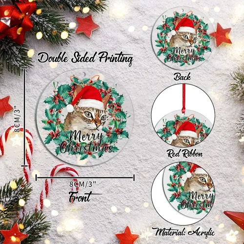 Vista 3 de Corona de Navidad, adorno colgante de árbol de Navidad, sombrero de Feliz Navidad, decoración de árbol de Navidad, adornos de Navidad acrílicos