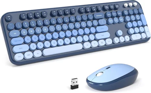 Vista 14 de MOFII Combo de teclado y mouse inalámbricos, tamaño completo 2.4G, máquina de escribir Plug and Play, juego de teclado y mouse redondos retro