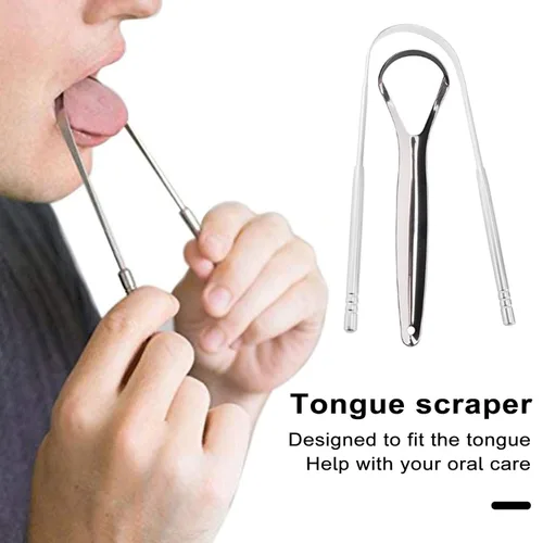 Vista 2 de Raspador de lengua de acero inoxidable, limpiador de lengua para adultos, rascador de lengua semicírculo, limpiador de lengua para curar el mal
