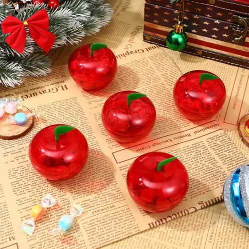 Vista 9 de FOMIYES Caja de dulces con forma de manzanas navideñas, 12 unidades, de plástico, con relleno de manzanas, recipientes decorativos para dulces