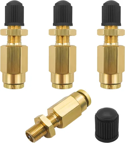 Vista 7 de 2 piezas válvulas de inflado, válvula de inflado de aire de latón de 1/4 pulgadas con empuje para conectar para tubería de línea de aire de 1/4