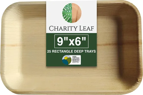 Vista 8 de Charity Leaf Paquete de 1000 bandejas de hoja de palma de 9 x 6 pulgadas Platos ecológicos y compostables estilo bambú para eventos y bodas