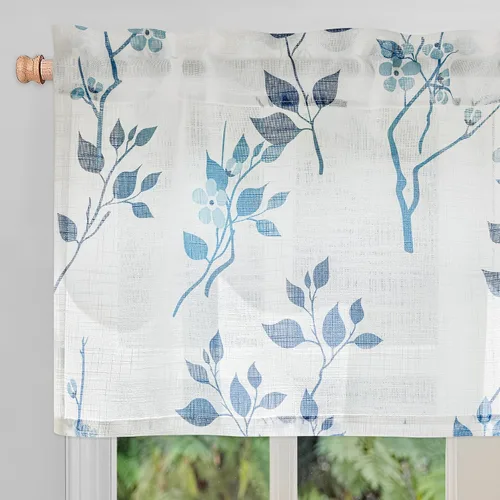 Vista 16 de Beauoop Juego de 2 cortinas semitransparentes de lino floral para sala de Clásico azul y gris