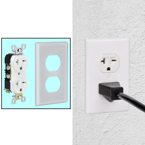 Vista 6 de Toma de pared de hoja recta 20A dúplex tomas de receptáculo eléctrico 2 polos 3 cables, 6-15R toma de corriente 6-20R receptáculo, blanco, paquete