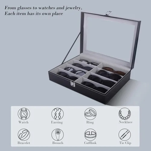 Vista 3 de AUTOARK AW-082 - Organizador de cuero para lentes de sol, 8 piezas, color negro