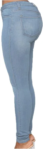 Vista 4 de Pantalones de mezclilla ajustados de cintura alta de corte grande, pantalones de mezclilla ajustados para mujer, pantalones de mezclilla