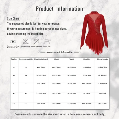 Vista 7 de Vestido de patinaje sobre hielo artístico para mujer, de manga larga, disfraz de baile lírico