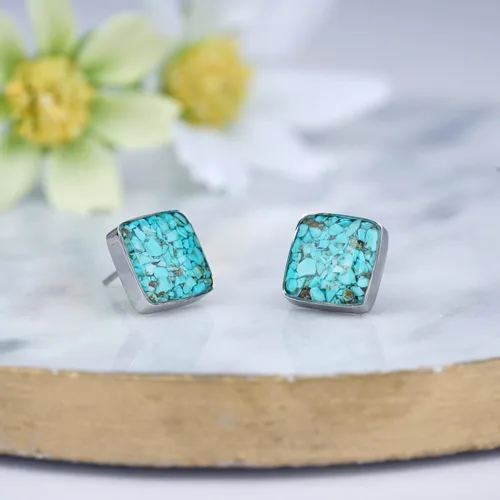 Vista 2 de Lauren-Spencer Aretes cuadrados de piedra preciosa para mujer, delicados aretes de piedra pulida de malaquita y sodalita, hipoalergénicos, aretes