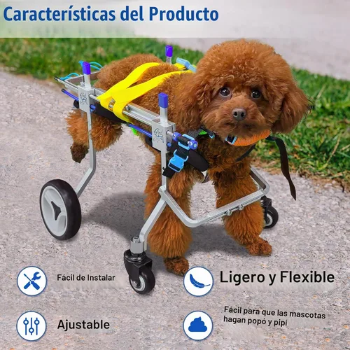 Vista 4 de Silla de ruedas ajustable para perros con cuatro ruedas, remolque de bicicleta de movilidad ligera para mascotas discapacitadas, fácil de montar