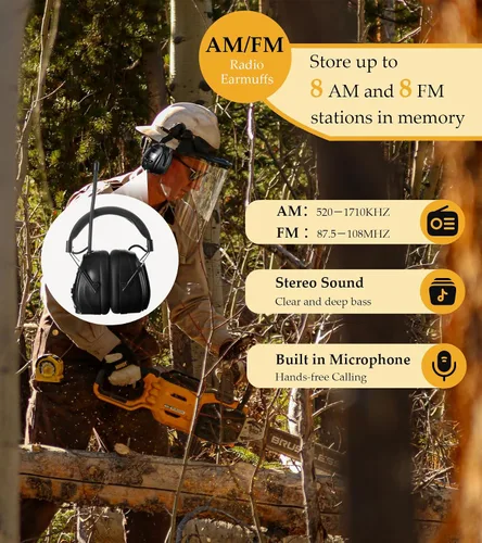 Vista 3 de Digital AM FM Radio Hearing Protection Earmuff for Adult, 30dB SNR for Mowing, Construction, Chainsaw, Snowblowing