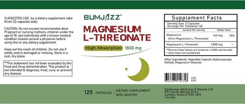 Vista 5 de Cápsulas de L-treonato de magnesio Suplemento 1800mg - 120