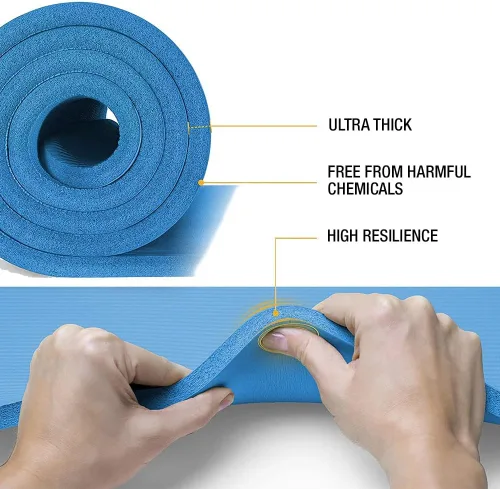 Vista 5 de Vandue Extra Thick 0.4" Tech Foam Exercise Yoga Mat w/Carry Strap - Non-slip, Moisture-Resistant Cushion for Pilates - Support for Stretching &