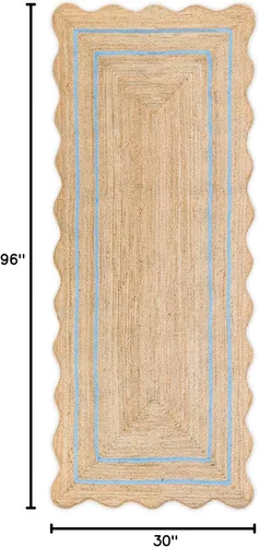 Vista 61 de Alfombra de Yute Natural Ondulada Festoneada - Corredor de Entrada Boho, Festón Estilo Granja, Blanco Roto (8'x10') Camino de entrada bohemio