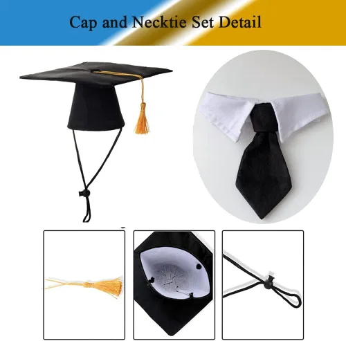 Vista 3 de Gorra y bata para perro, gorras de graduación para mascotas con cuello de corbata, accesorios de disfraz para perros y gatos