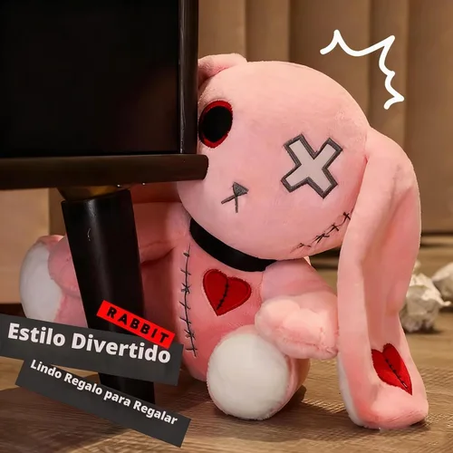 Vista 3 de Muñeca de conejo de peluche, juguete de peluche loco, animal de peluche de conejo aterrador de Halloween con orejas largas de pie, adecuado
