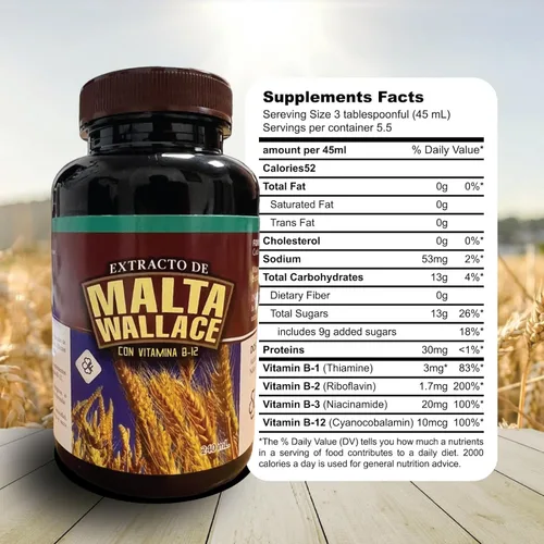 Vista 3 de Malta Wallace - Extracto de Malta con vitamina B-12 oz