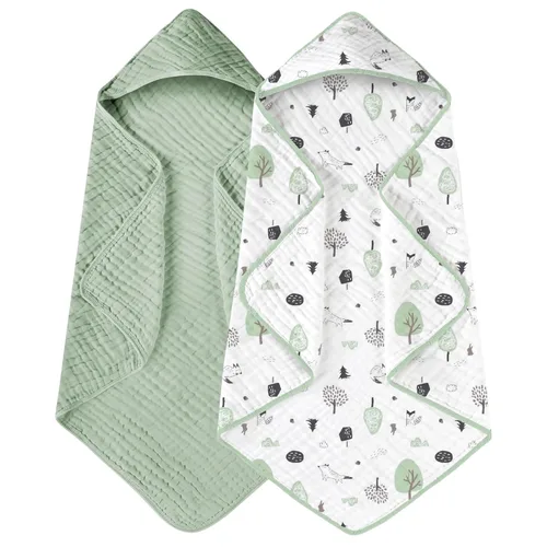 Vista 28 de Yoofoss - Paquete de 2 toallas de baño con capucha, 100% de muselina de algodón, para bebés y niños pequeños, suaves y absorbentes, esenciales