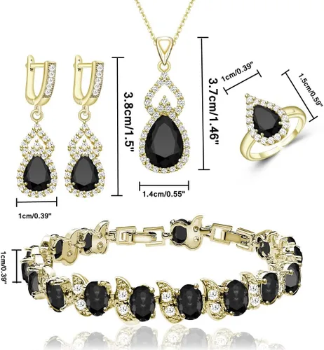 Vista 4 de LMXXVJ Juego de joyas para mujer, collar chapado en platino, anillo abierto, aretes, brazalete, para cumpleaños, aniversario, Día de la Madre