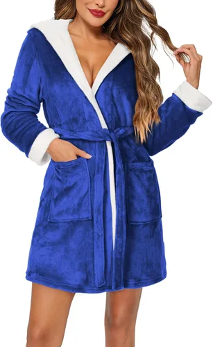 Vista 3 de HOTOUCH Womens Hooded Bathrobe Fleece Robe Super Soft Plush Robe Velour Bathrobe