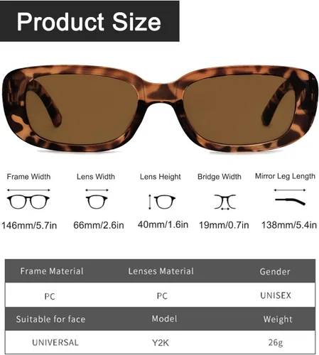 Vista 3 de Paquete de 2 lentes de sol rectangulares Y2K de los años 90 retro para mujeres y hombres, gafas vintage, marco cuadrado, protección UV400