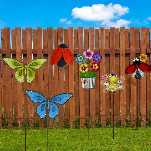 Vista 4 de Decoración de jardín, estacas de metal para patio, césped de primavera, decoración de plantas para interiores y exteriores, adornos para patio, Abeja