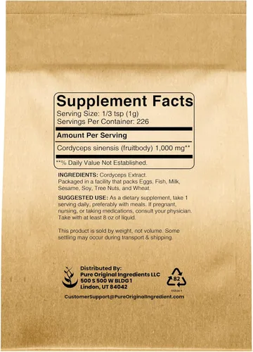 Vista 2 de Pure Original Ingredients Cordyceps (8oz) Suplemento herbario tradicional, sin OMG